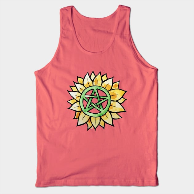 Sunflower Pentagram Green Witch Tank Top by bubbsnugg